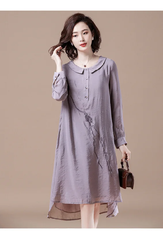 Plus Size Women Casual Dresses Vintage Embroidery Loose Ladies Knee-length Dress