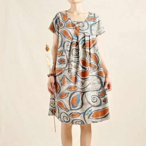 Print cotton sundress oversize linen shift dress