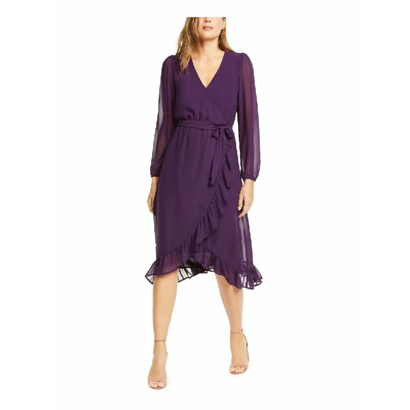 Q+A Los Angeles Women's Balloon Sleeve Chiffon Midi Dress Purple Size Extra Large