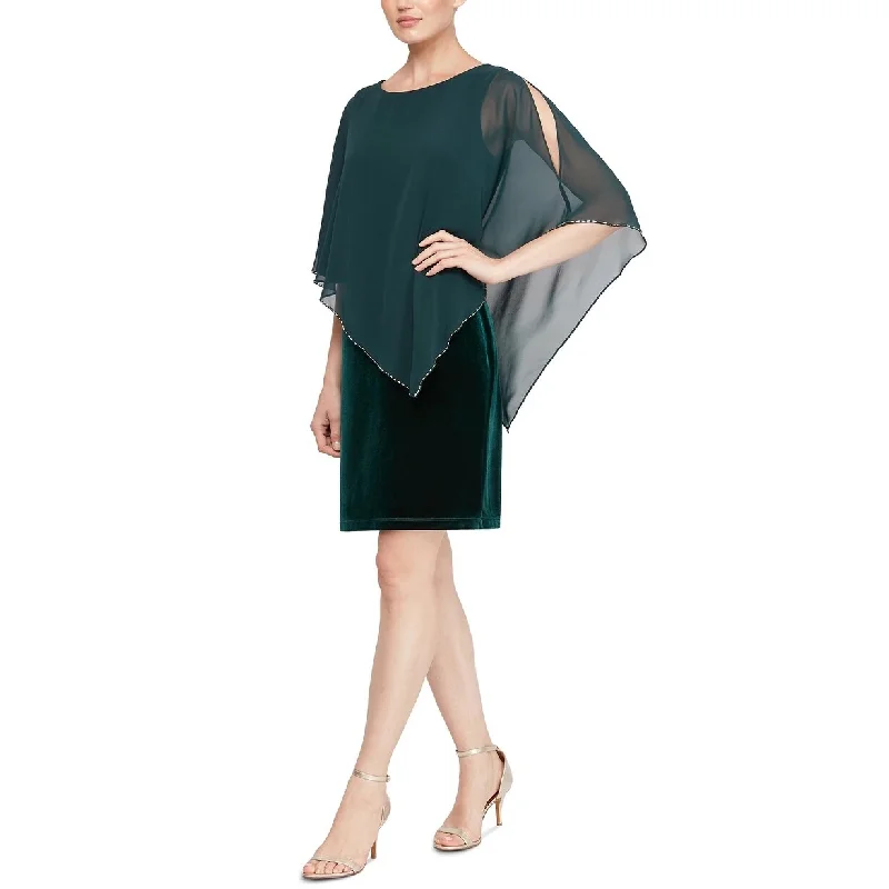 SL Fashions Women's Velvet Asymmetrical Cape Dress Green Size 8