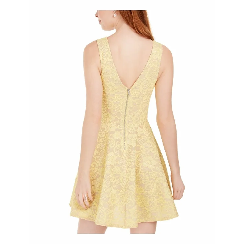 Speechless Juniors' Lace Fit & Flare Dress Yellow Size 11