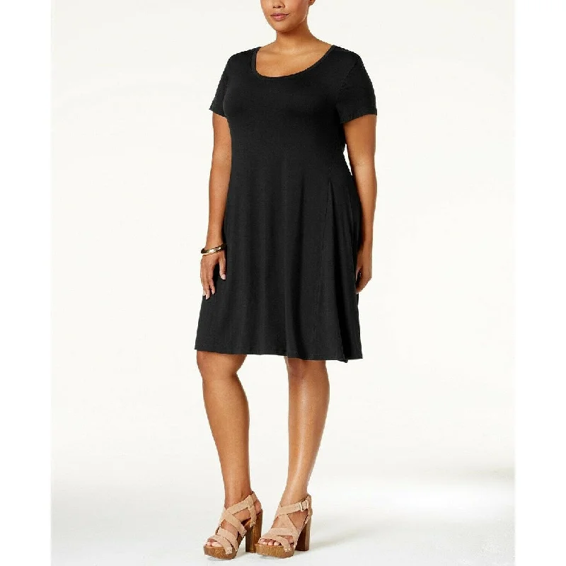 Style & Co Women's Plus Size A-Line V-Neck Swing Dress Black Size 1X