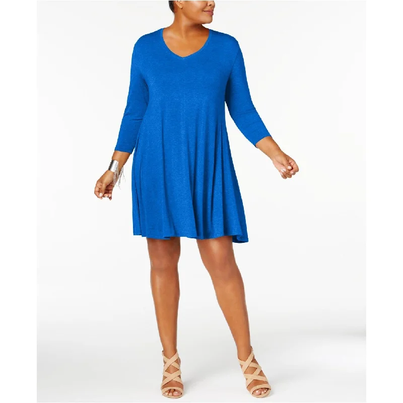 Style & Co Women's Plus Size V-Neck A-Line Swing Dress Blue Size 2X