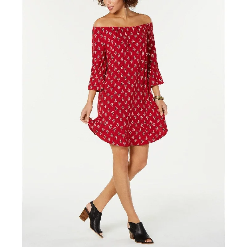 Style & Co Women's Printed Off-The-Shoulder Dress Red Size Medium