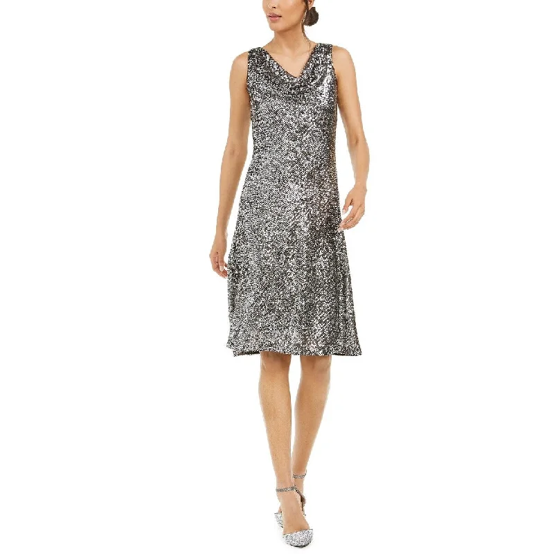 Taylor Dresses Women's Sleeveless Sequin Dress Metallic Silver Size 14