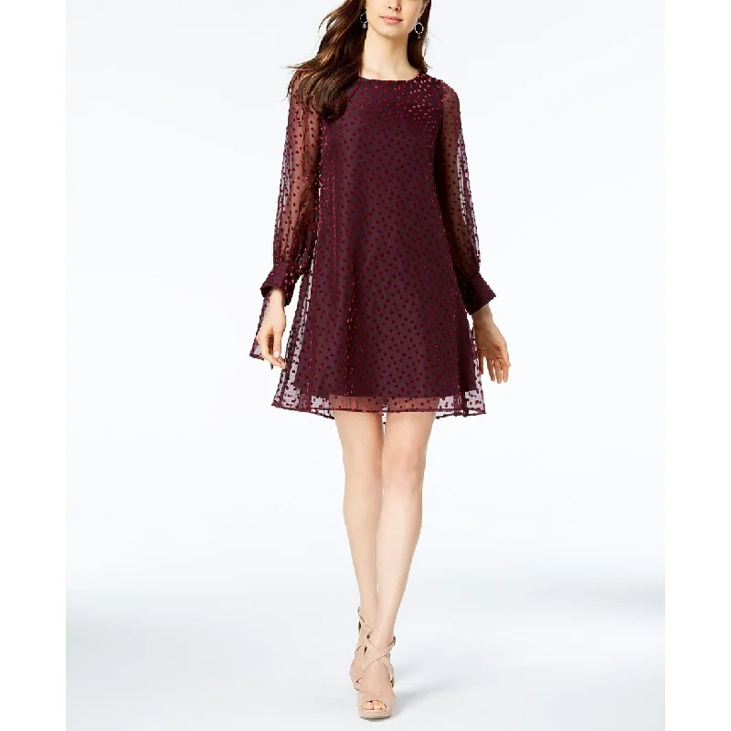 Taylor Women's Velvet-Dot Shift Dress Wine Size 8"