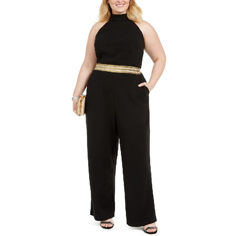 Teeze Me Women's Plus Size Trendy Banded-Waist Halter Jumpsuit Black Size 18