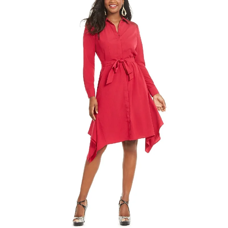 Thalia Sodi Women's Handerkerchief-Hem Shirtdress Cerise Size Large