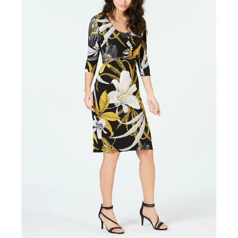 Thalia Sodi Women's Printed Shift Dress Gold Floral Size Extra Large - Black - X-Large