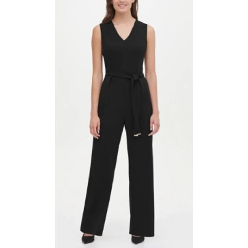 Tommy Hilfiger Women's Belted V-Neck Jumpsuit Black Size 6