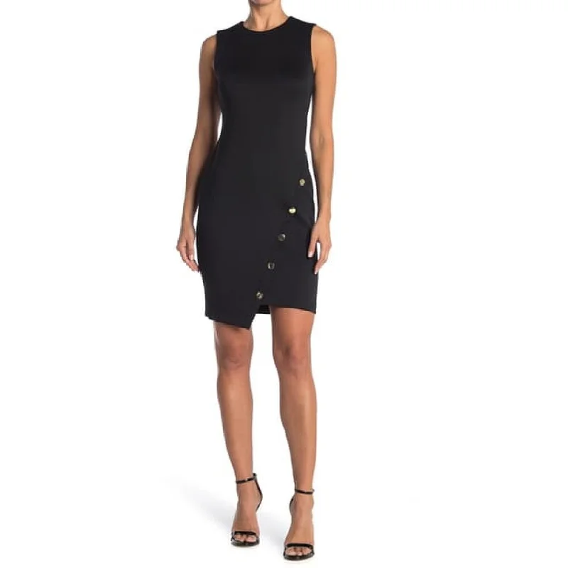 Tommy Hilfiger Women's Colorblock Asymmetrical Button Scuba Dress Black Size 10