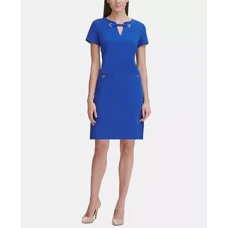 Tommy Hilfiger Women's Scuba Crepe Grommet Top Pocket Dress Blue Size 18