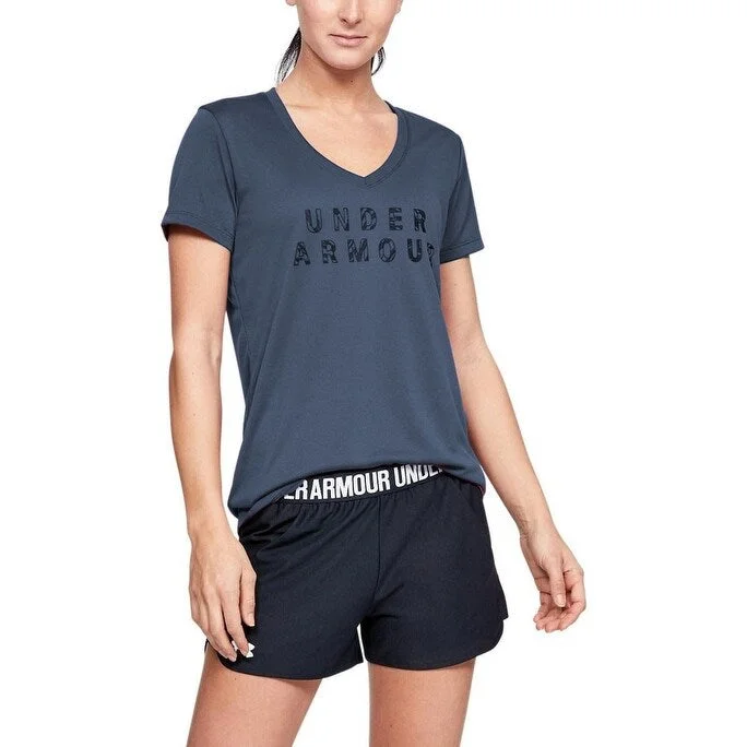 Under Amour Women's Short Sleeve V-Neck Graphic Navy Size Medium