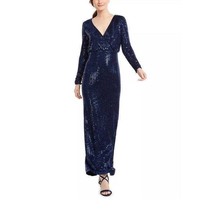 Vince Camuto Women's Faux Wrap Glitter Gown Navy Size 4