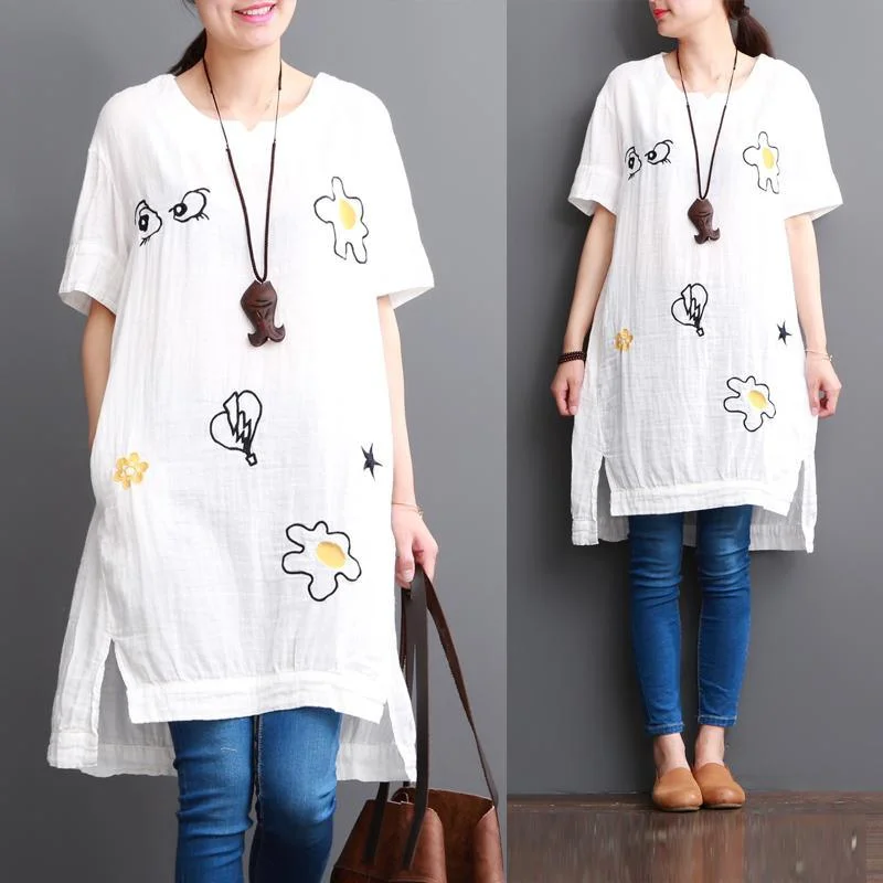 White cotton dresses short sleeve opens at side