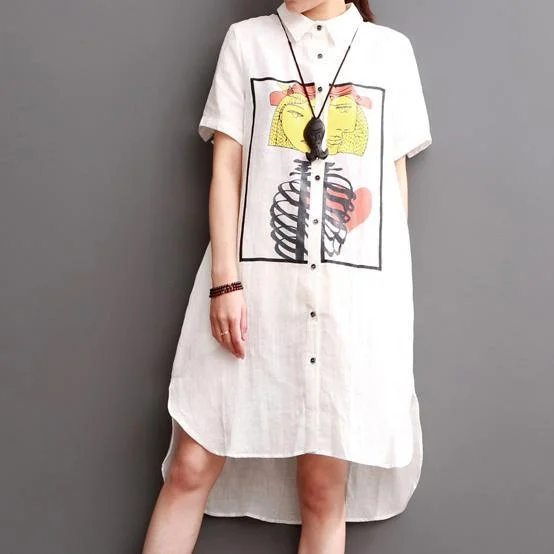 White linen dresses for summer split girl print